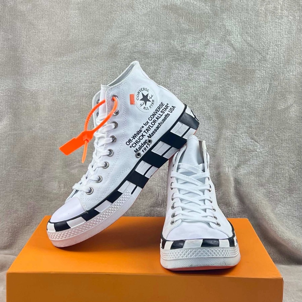 Converse x Off-White Chuck 70 Hi White Black Stripes 163892C Mens 10